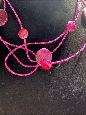 Pink Beaded Multi-Strand Statement Necklace